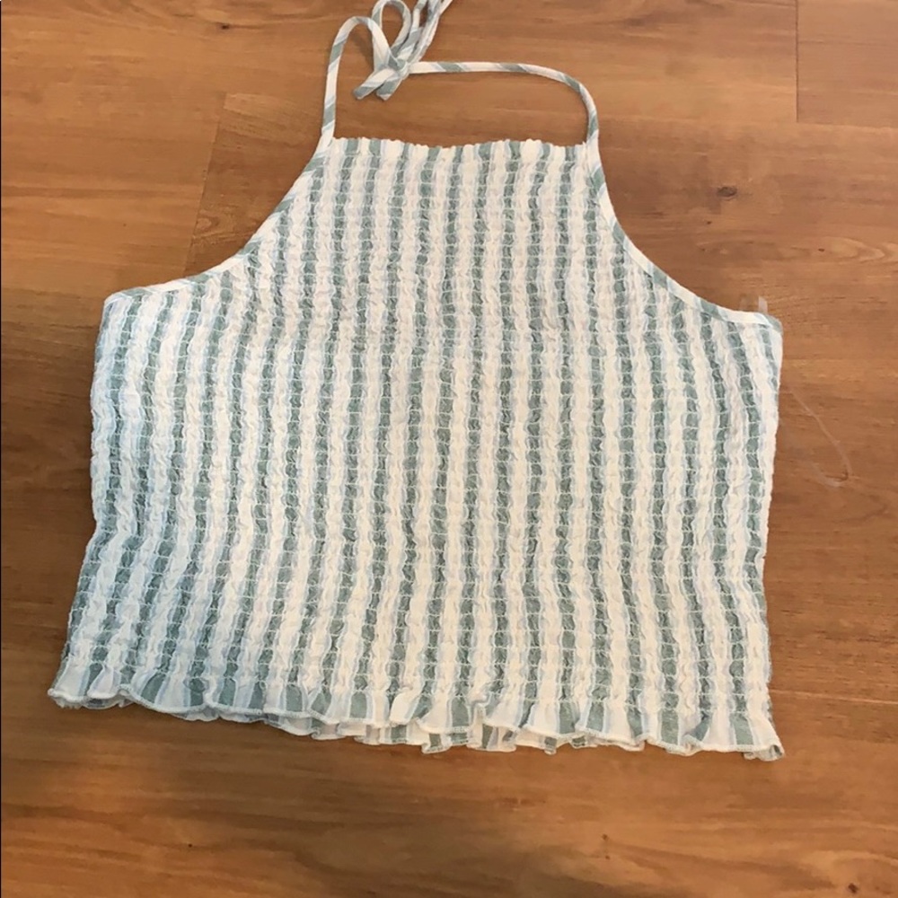 blue green and white tank top